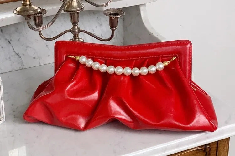 Folds Pearl chain design Python Banquet Envelope Clutch Mssza