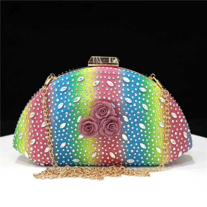 Flower Decoration Design Elegant Shell Shape Diamond Clutch Mssza