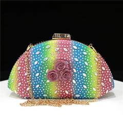 Flower Decoration Design Elegant Shell Shape Diamond Clutch Mssza