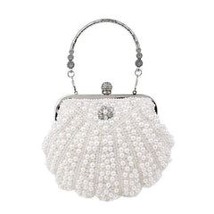 Metal Chain Shell Pearl Beading Purse Mssza