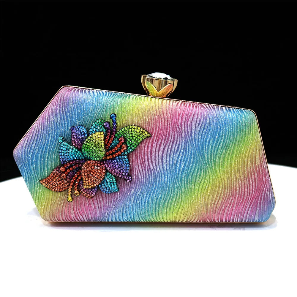 Irregular Shape Decal Water Diamond Design Shoulder Chain Clutch Mssza