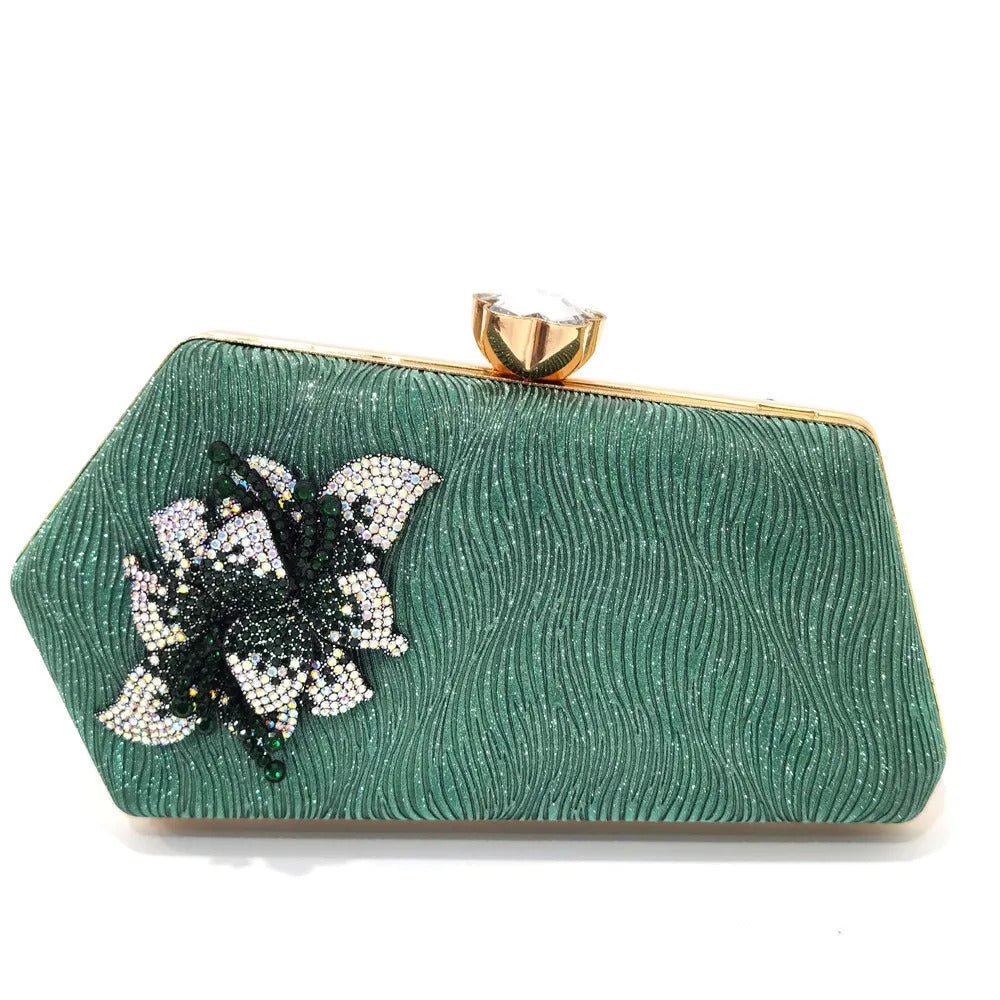 Irregular Shape Decal Water Diamond Design Shoulder Chain Clutch Mssza