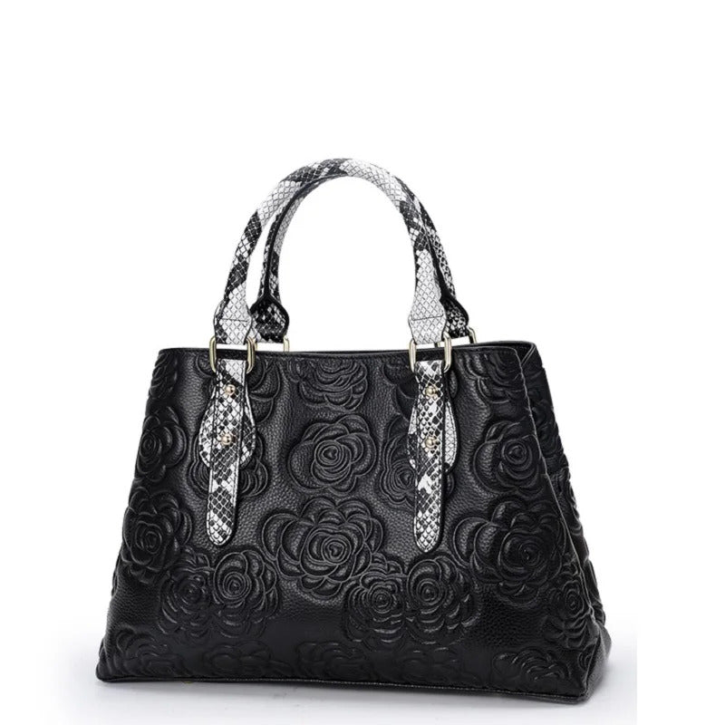 Large Capacity Embossed Cowhide One-Shoulder Handbag Mssza