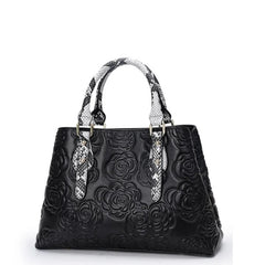 Large Capacity Embossed Cowhide One-Shoulder Handbag Mssza