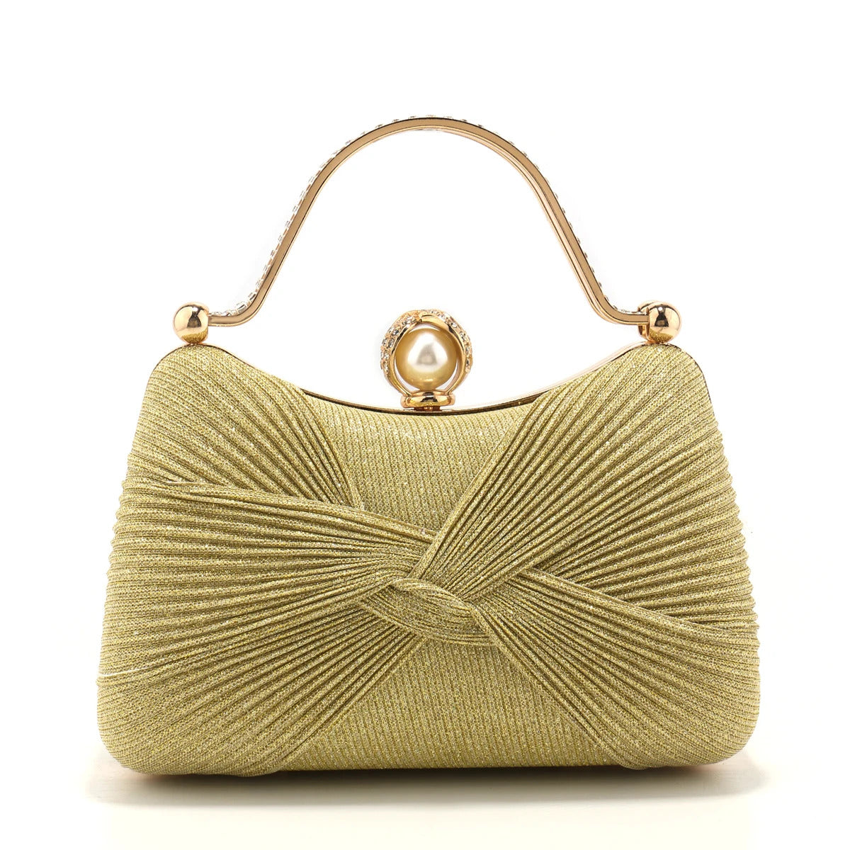 Bow Satin Ruched Handle Glitter Box Clutch Mssza