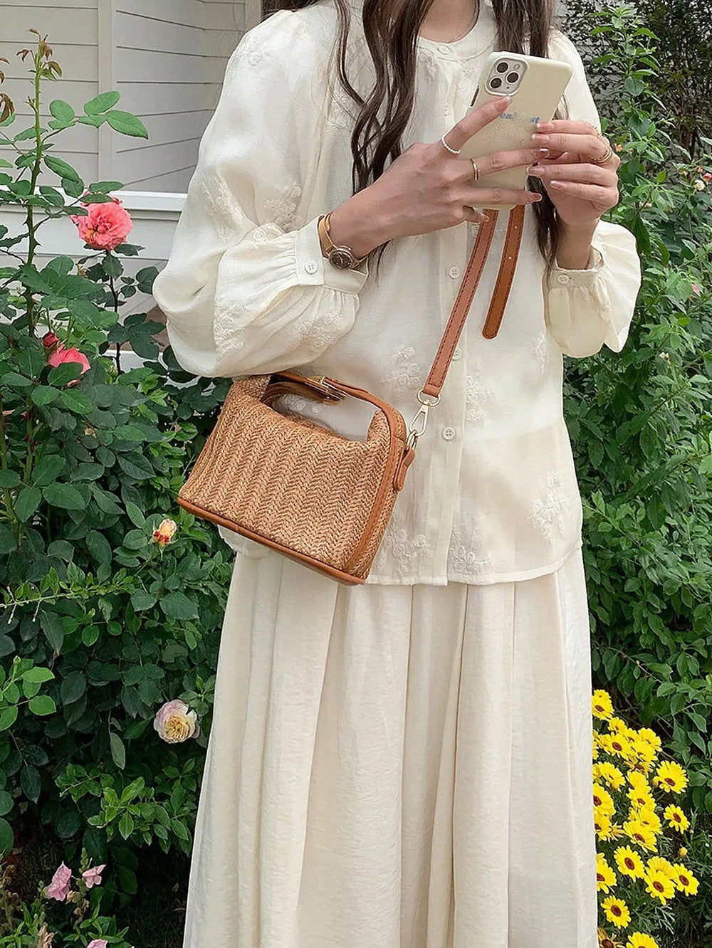 Casual Grass Weaving Handheld One Shoulder Crossbody Bag Mssza