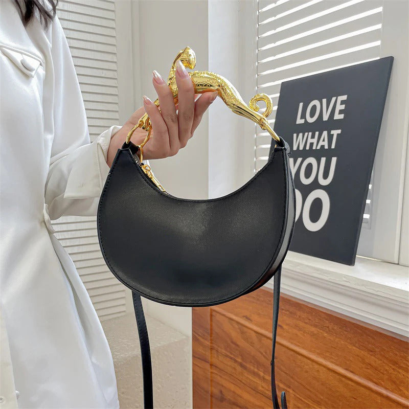 Designers Leather Golden Metal Handle Cross Body Bag Mssza