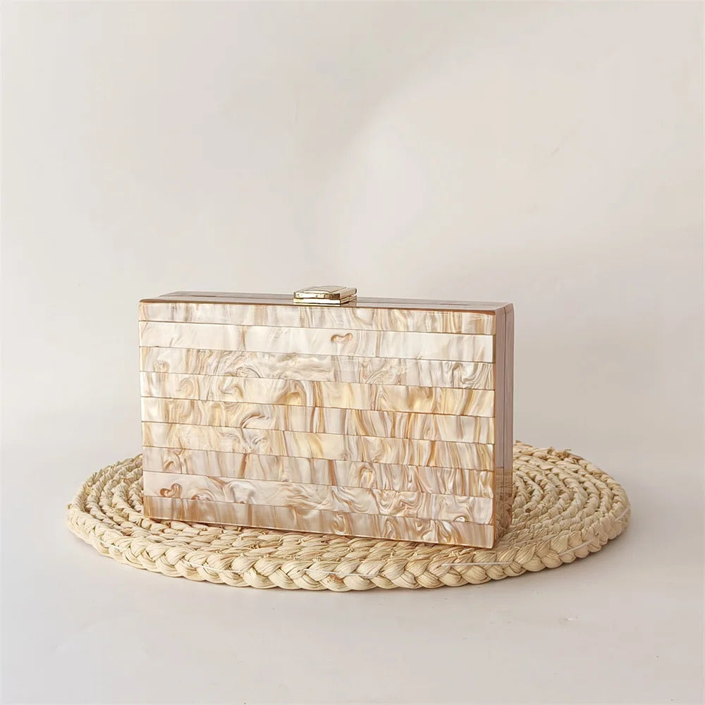 Marble Striped Acrylic Mini Flap Box Clutch Mssza