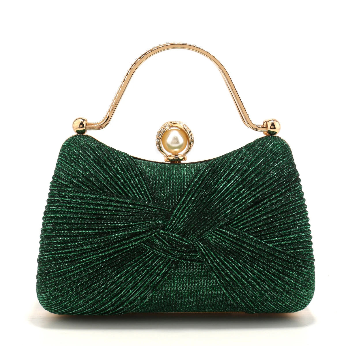 Bow Satin Ruched Handle Glitter Box Clutch Mssza