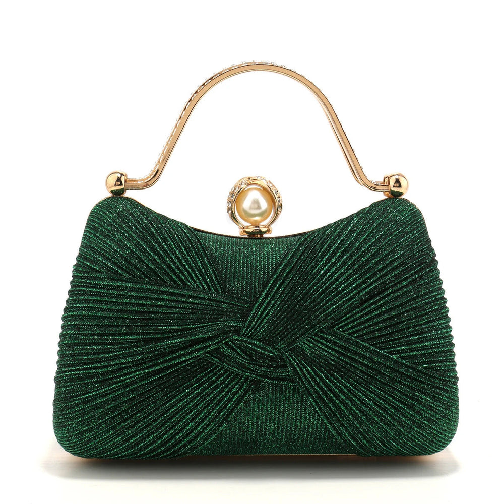 Bow Satin Ruched Handle Glitter Box Clutch Mssza