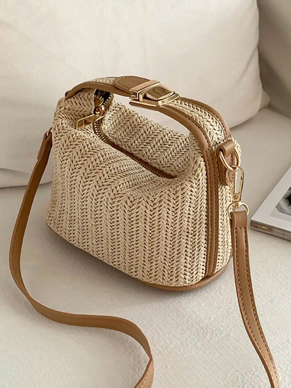 Casual Grass Weaving Handheld One Shoulder Crossbody Bag Mssza