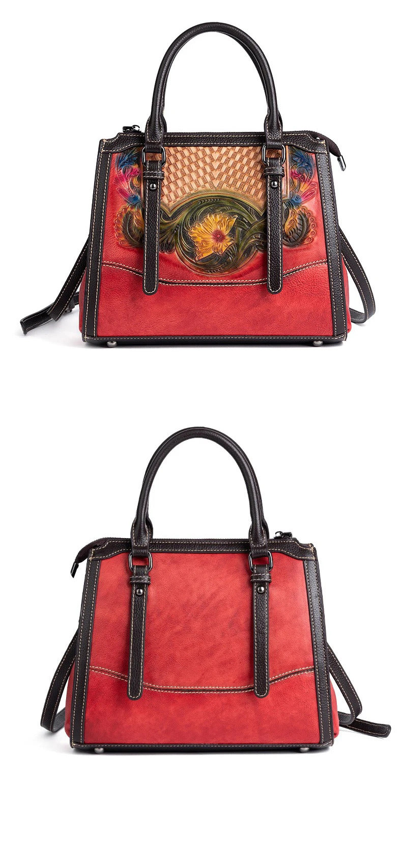 Retro Printed Large Capacity High-Quality Cowhide Handbag Mssza