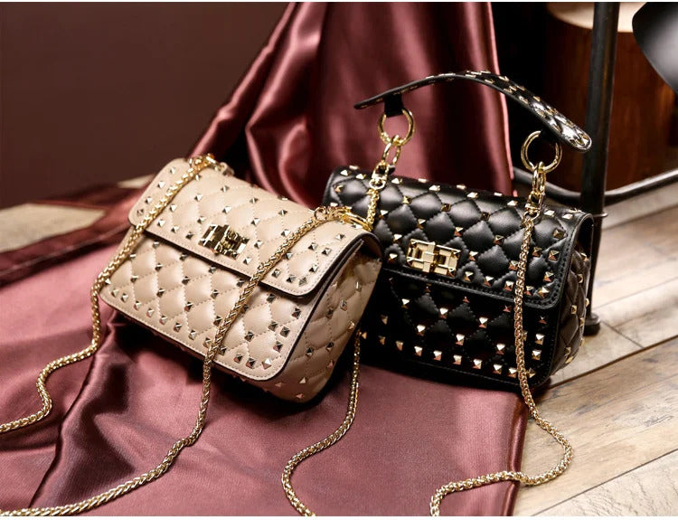 Sheepskin Leather Rivet Chain Leather Designer Shoulder Bags Mssza