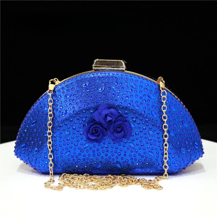 Flower Decoration Design Elegant Shell Shape Diamond Clutch Mssza