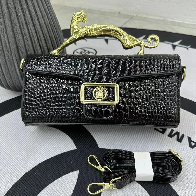 Crocodile Stone Pattern Golden Metal Handle Designer Shoulder Cross Body Bags Mssza