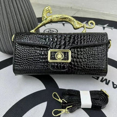 Crocodile Stone Pattern Golden Metal Handle Designer Shoulder Cross Body Bags Mssza