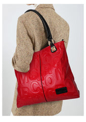 Letter Pattern High-Capacity Genuine Leather Handbag Mssza