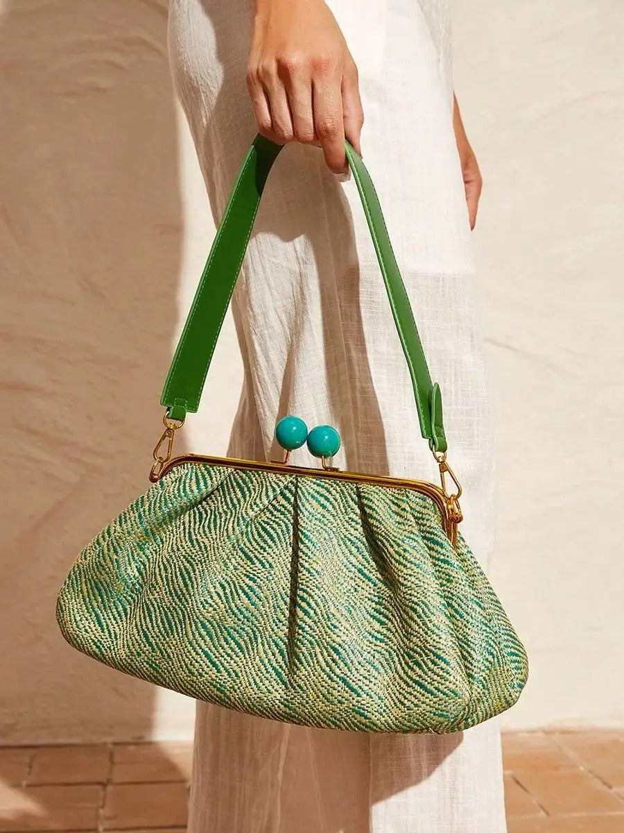 Fashionable Woven Large Capacity Clutch With clip Mssza