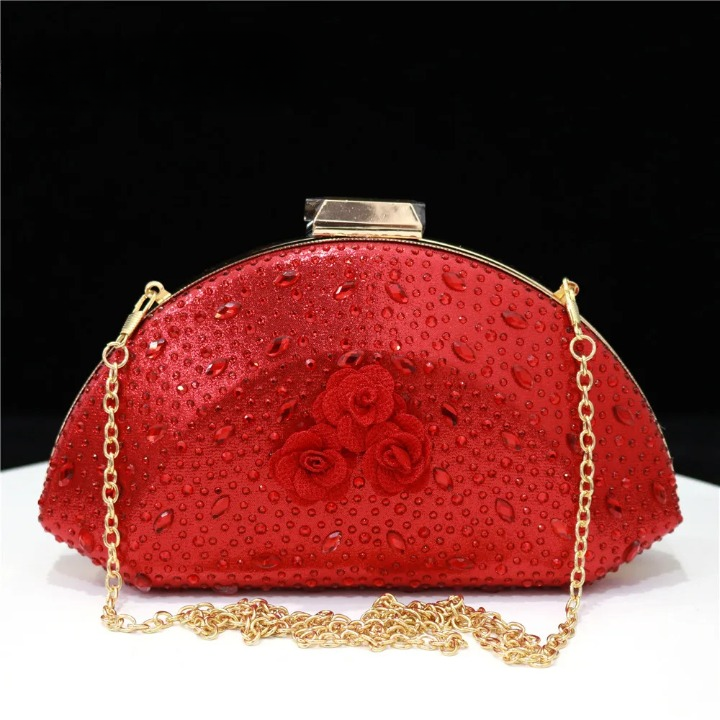 Flower Decoration Design Elegant Shell Shape Diamond Clutch Mssza