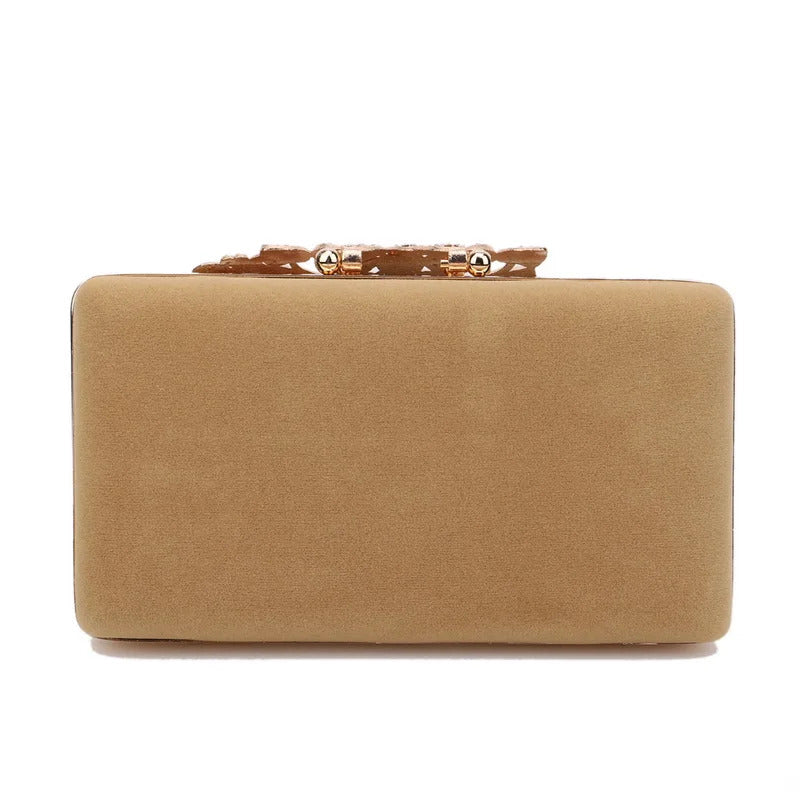 Leaf Design Diamonds Flap Shaped Velvet Luxury Clutch Mssza