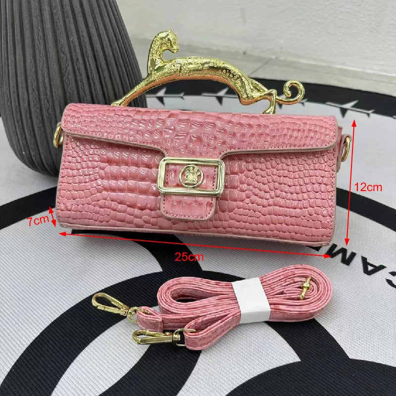 Crocodile Stone Pattern Golden Metal Handle Designer Shoulder Cross Body Bags Mssza