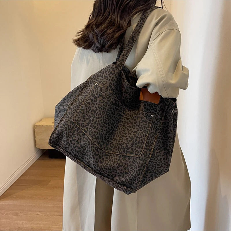 Leopard Pattern Vintage Canvas Shoulder Bag Mssza