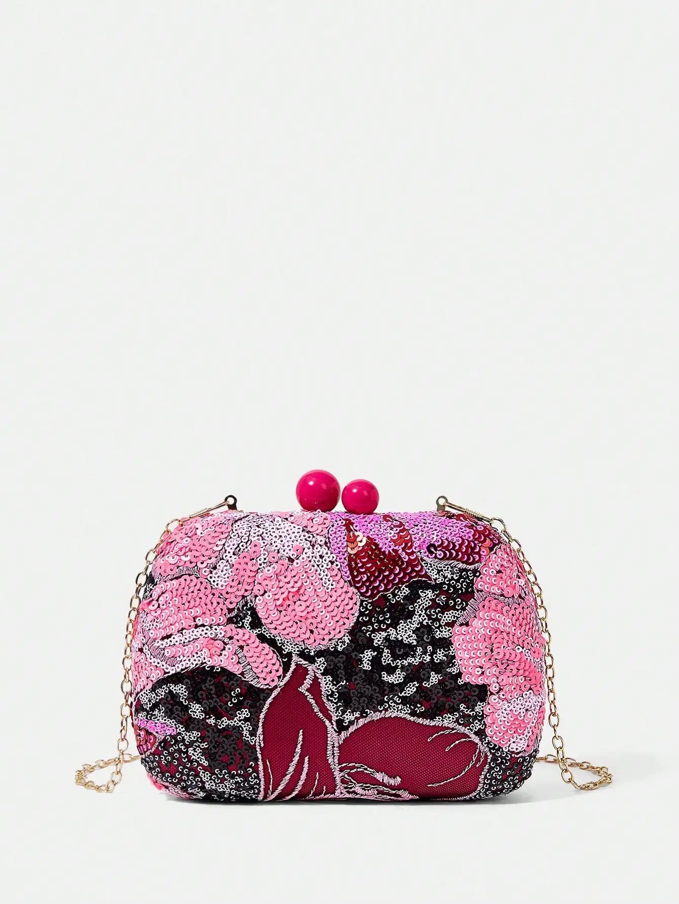 Embroidered Pearl Random Pattern Detachable Shoulder Strap Clutch Mssza