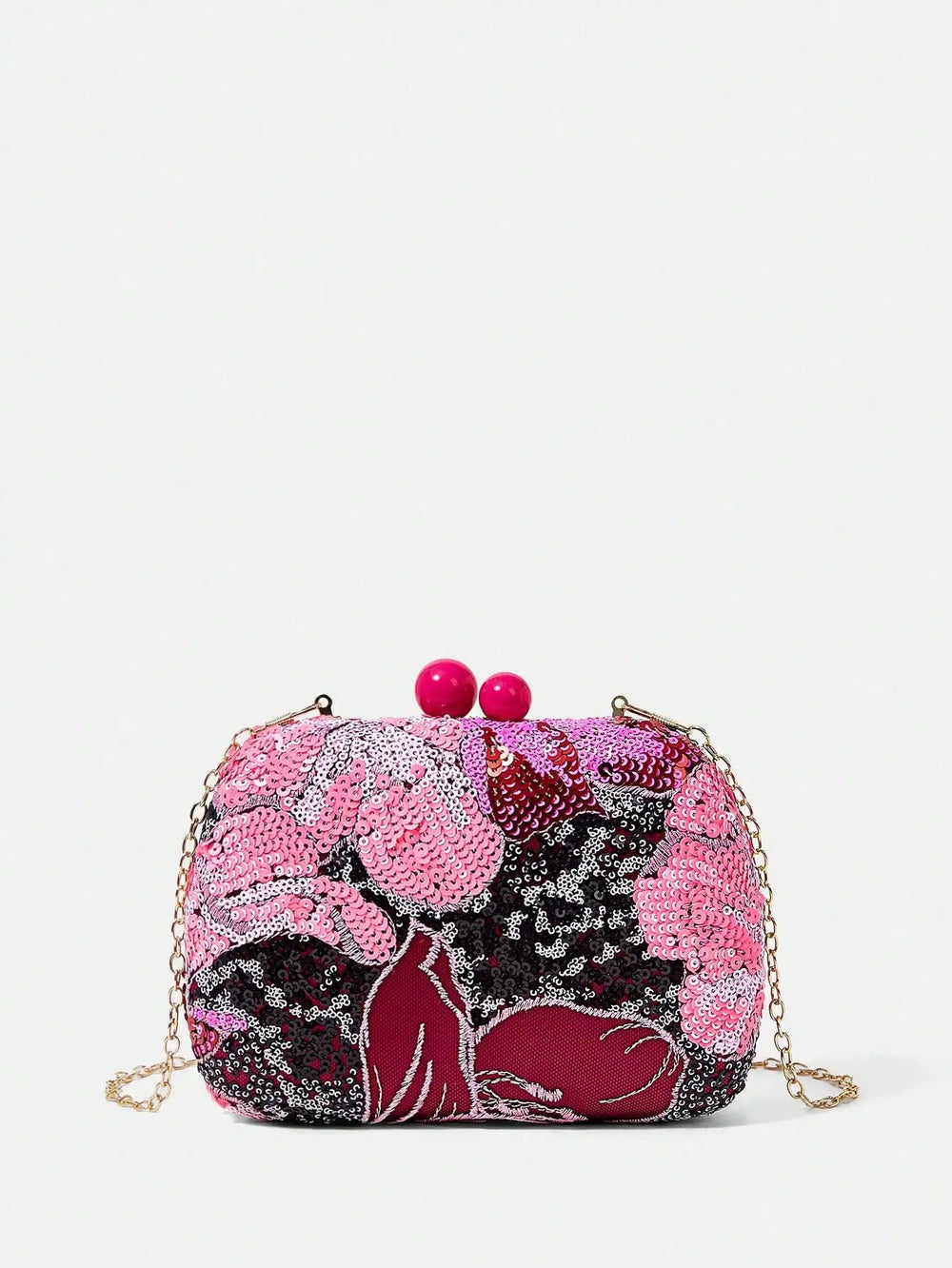 Embroidered Pearl Random Pattern Detachable Shoulder Strap Clutch Mssza