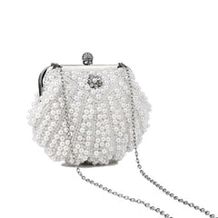 Metal Chain Shell Pearl Beading Purse Mssza