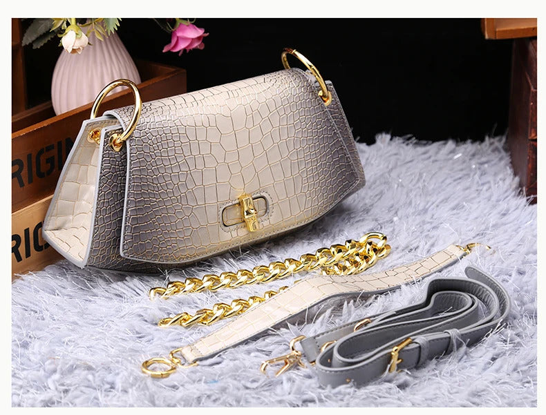 Crocodile Pattern Genuine Leather  Shoulder Messenger Bag Mssza