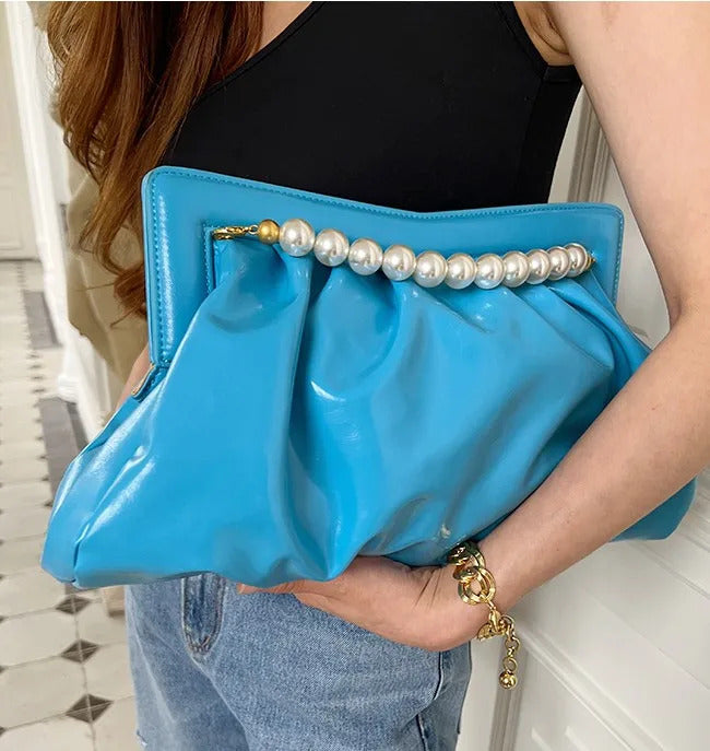 Folds Pearl chain design Python Banquet Envelope Clutch Mssza