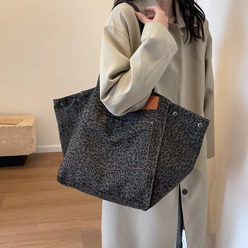 Leopard Pattern Vintage Canvas Shoulder Bag Mssza