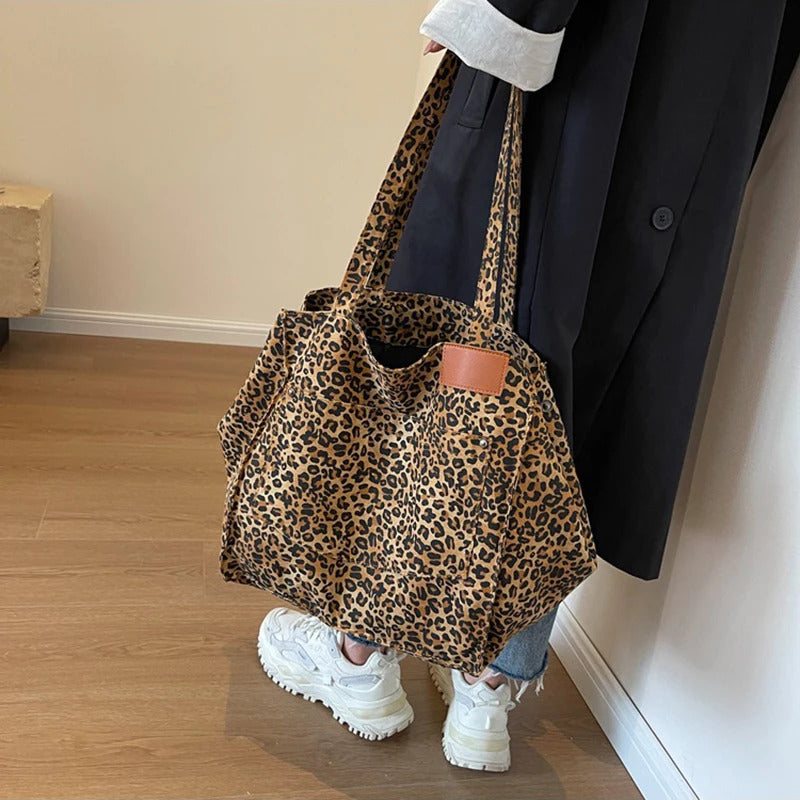Leopard Pattern Vintage Canvas Shoulder Bag Mssza