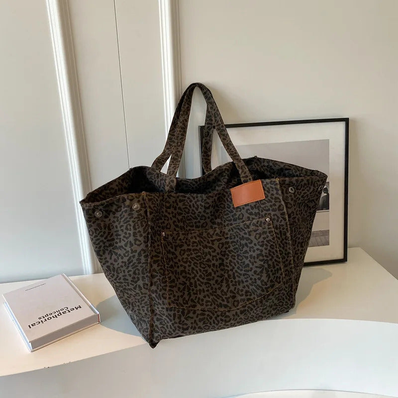 Leopard Pattern Vintage Canvas Shoulder Bag Mssza