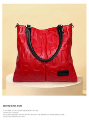 Letter Pattern High-Capacity Genuine Leather Handbag Mssza