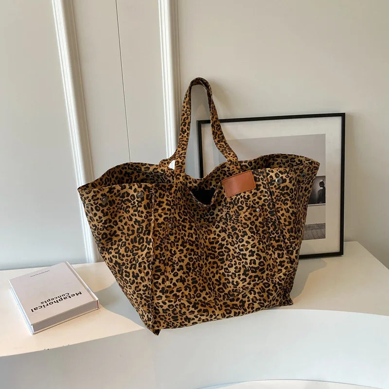 Leopard Pattern Vintage Canvas Shoulder Bag Mssza