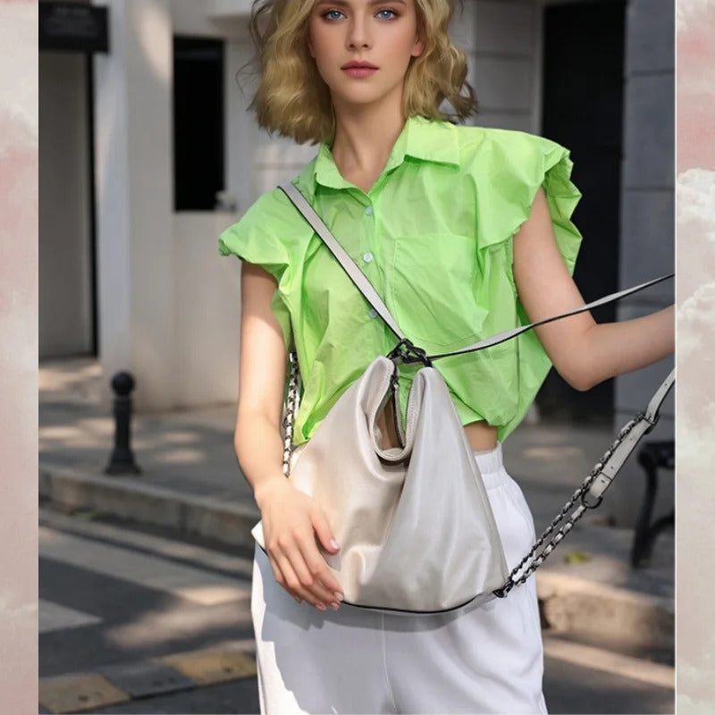 Stylish Large Capacity Chain Genuine Leather Shoulder Bag Mssza