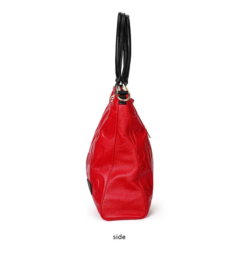 Letter Pattern High-Capacity Genuine Leather Handbag Mssza