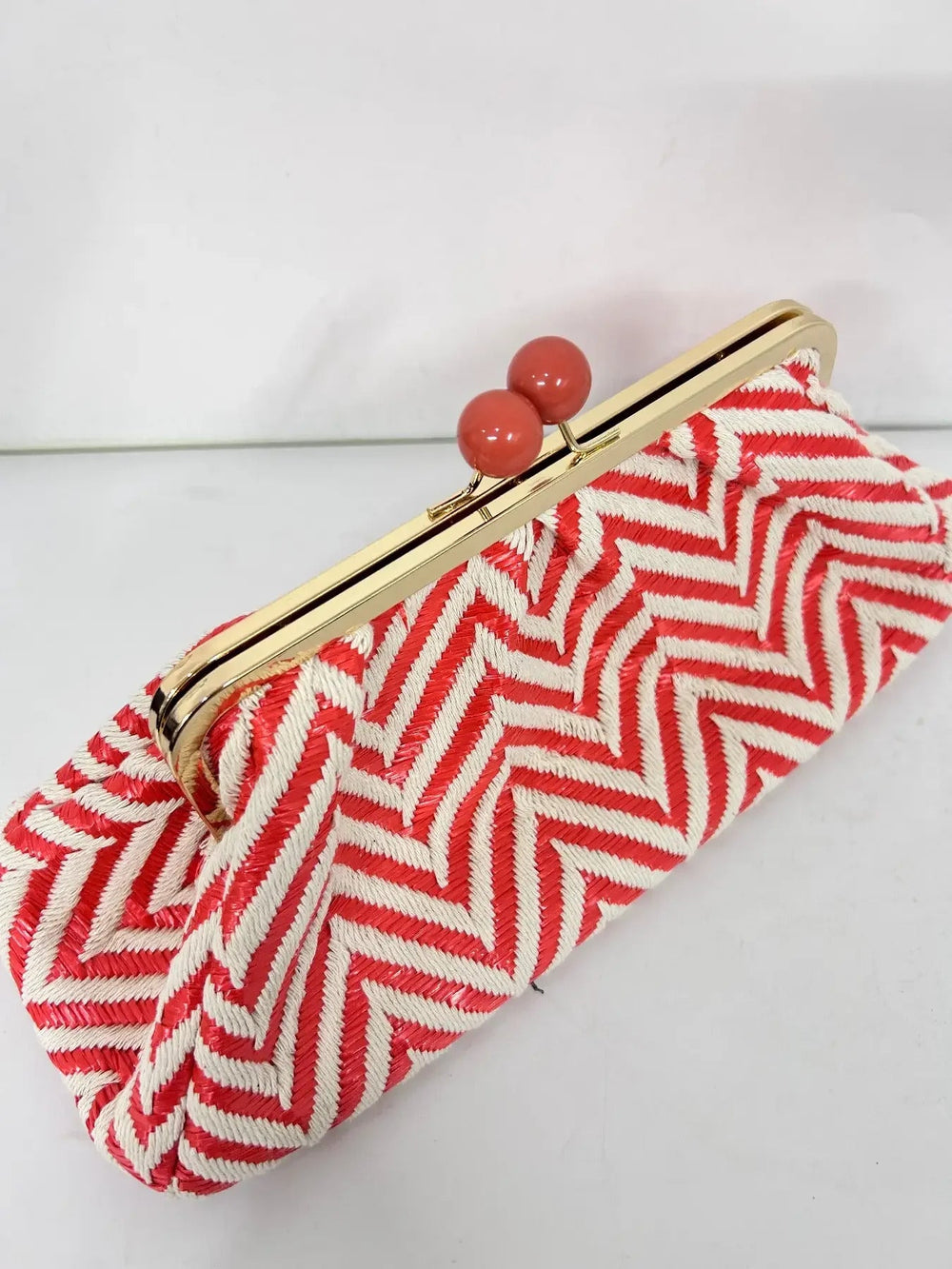 Vintage Striped Pattern Wooden Clasp Clutch Bag Mssza