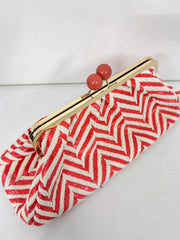 Vintage Striped Pattern Wooden Clasp Clutch Bag Mssza