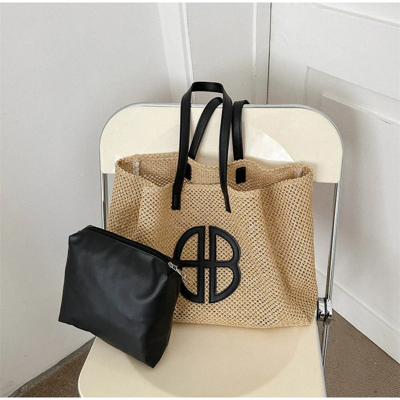Straw Hollow Out Large Capacity Shoulder Set Handbag Mssza