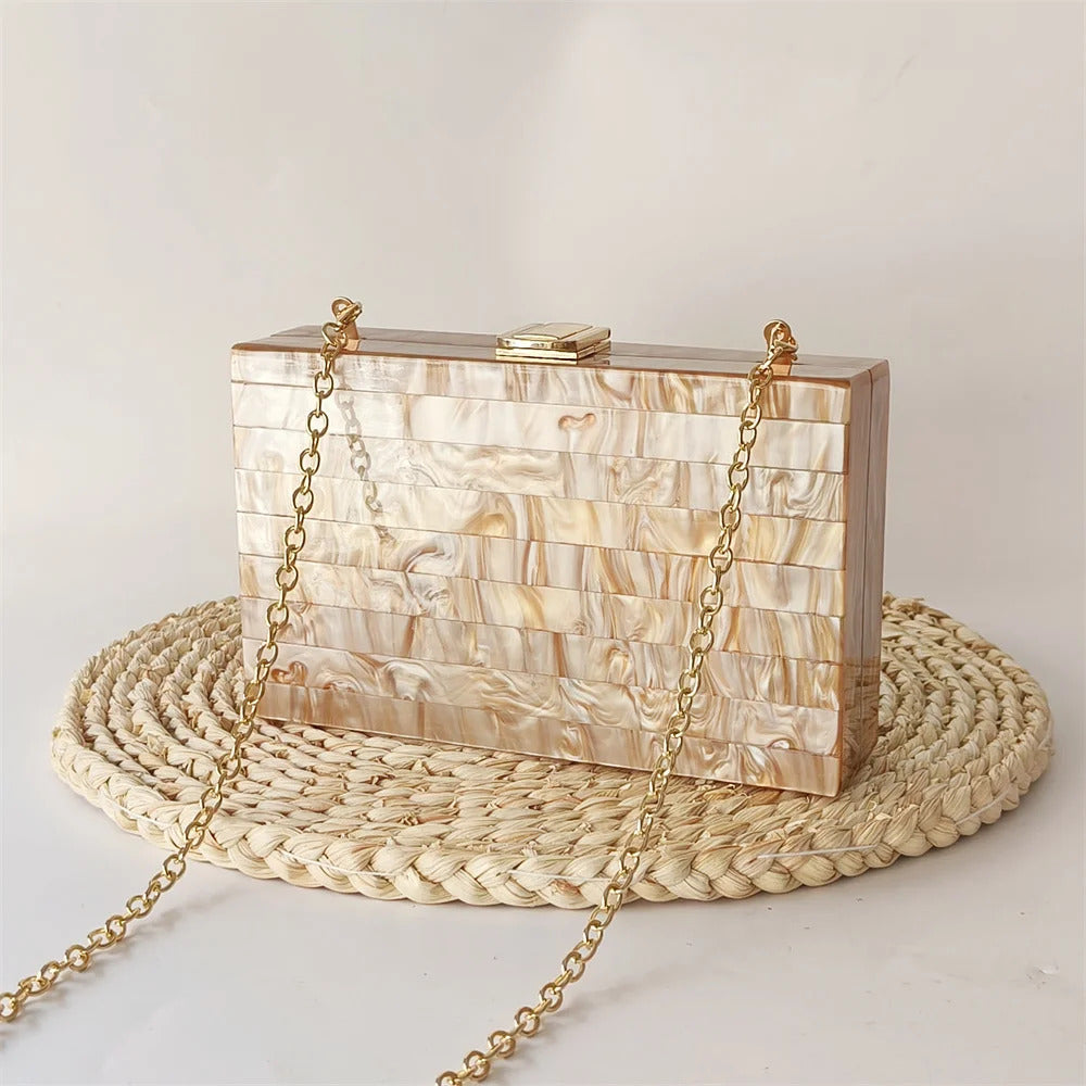 Marble Striped Acrylic Mini Flap Box Clutch Mssza