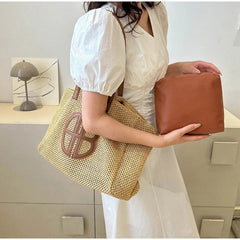 Straw Hollow Out Large Capacity Shoulder Set Handbag Mssza