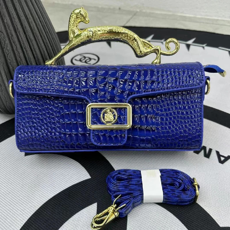 Crocodile Stone Pattern Golden Metal Handle Designer Shoulder Cross Body Bags Mssza