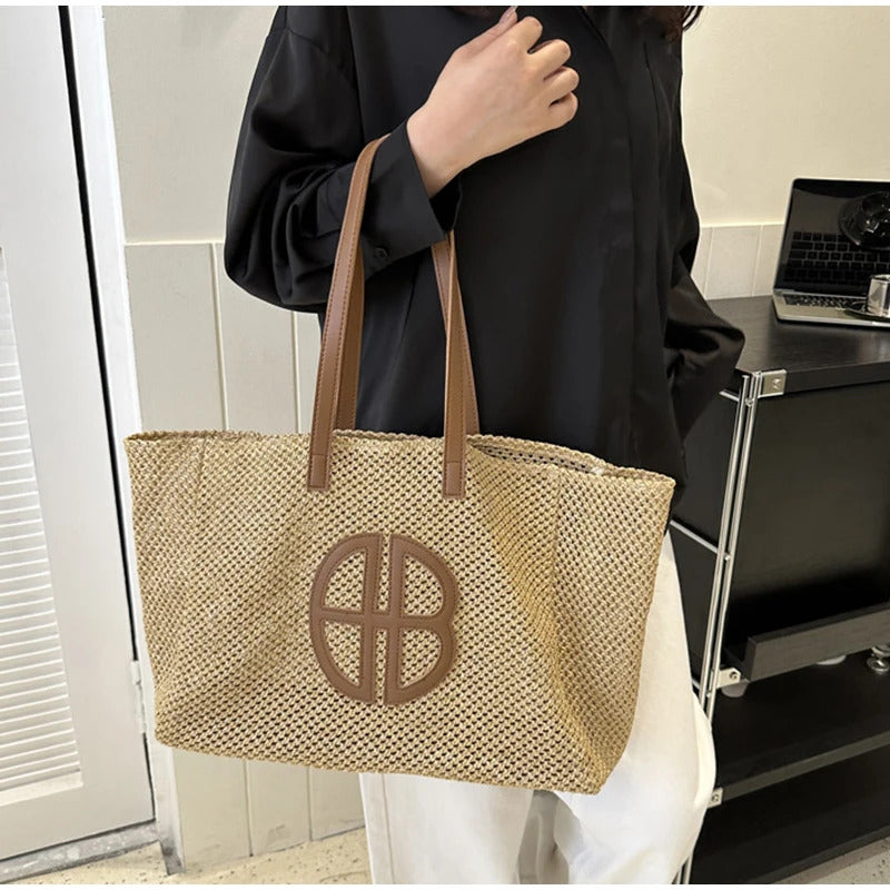Straw Hollow Out Knitting Large Capacity Shoulder Handbag Mssza