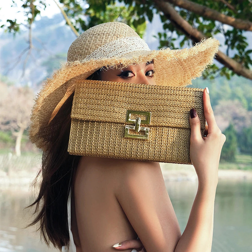 Causal Straw Woven Raffia Crochet Luxury Purse Clutch Mssza