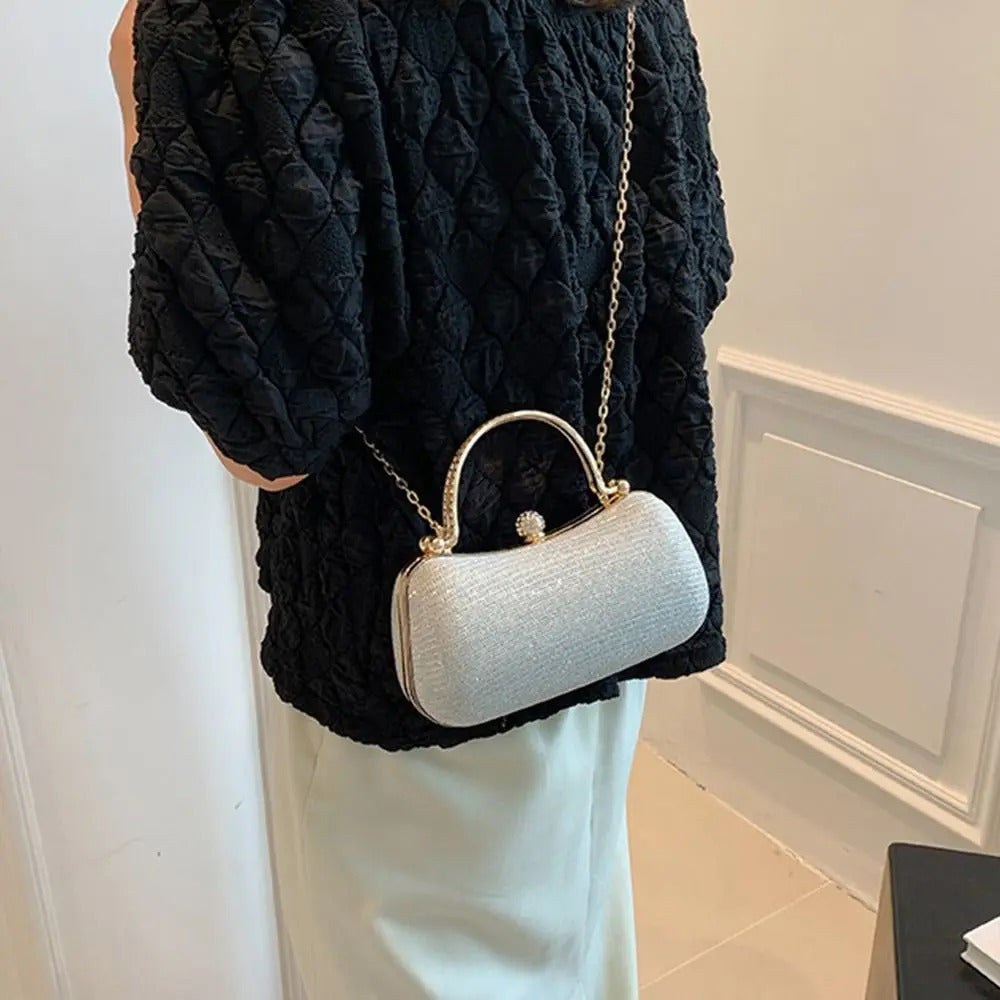 Elegant Rhinestones Beaded Chain Egg Shape Clutch Mssza