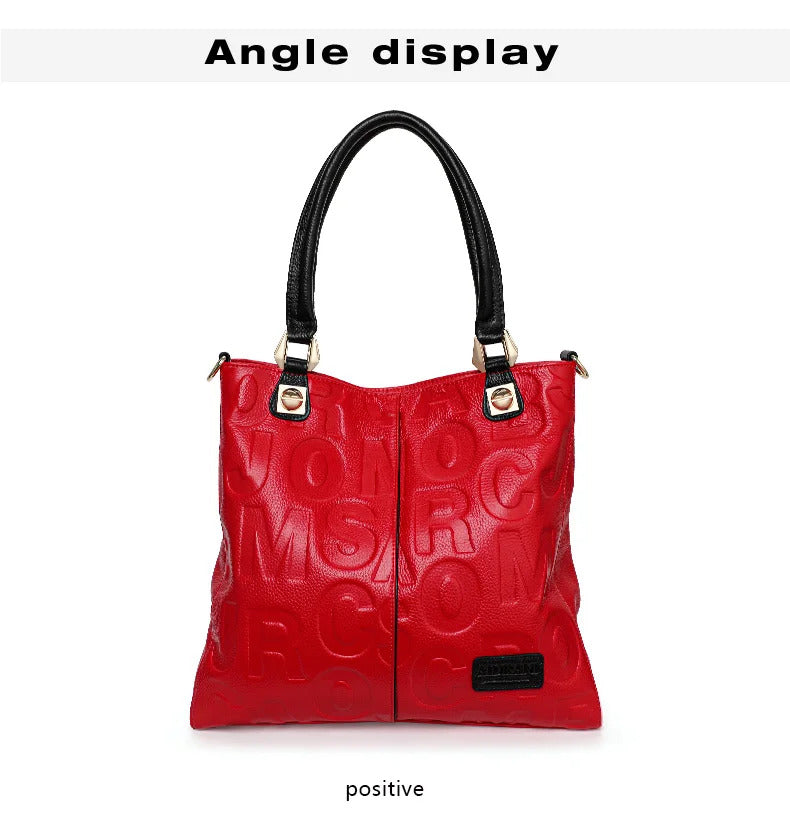 Letter Pattern High-Capacity Genuine Leather Handbag Mssza