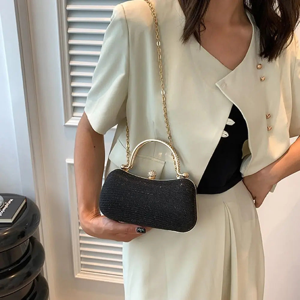 Elegant Rhinestones Beaded Chain Egg Shape Clutch Mssza