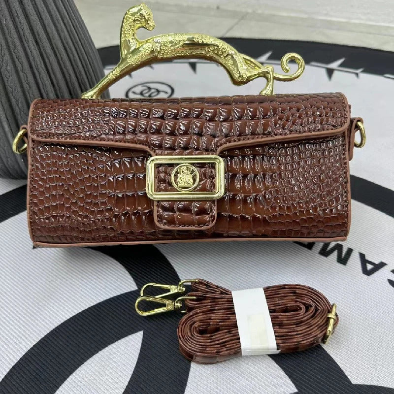 Crocodile Stone Pattern Golden Metal Handle Designer Shoulder Cross Body Bags Mssza